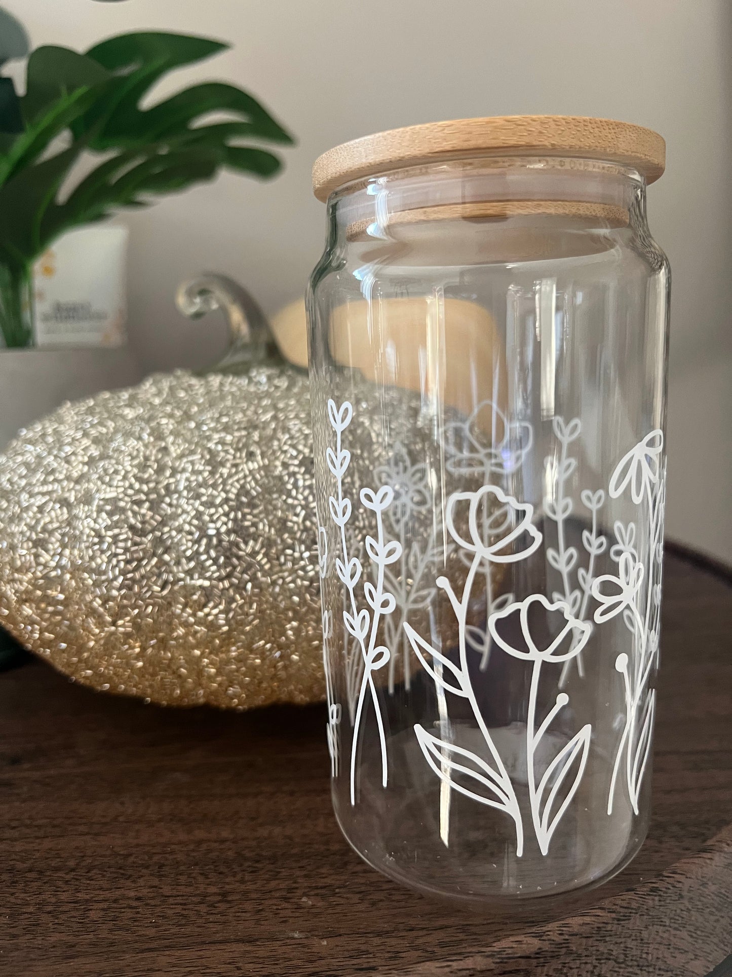 Personalized Glass Can with Lid & Straw